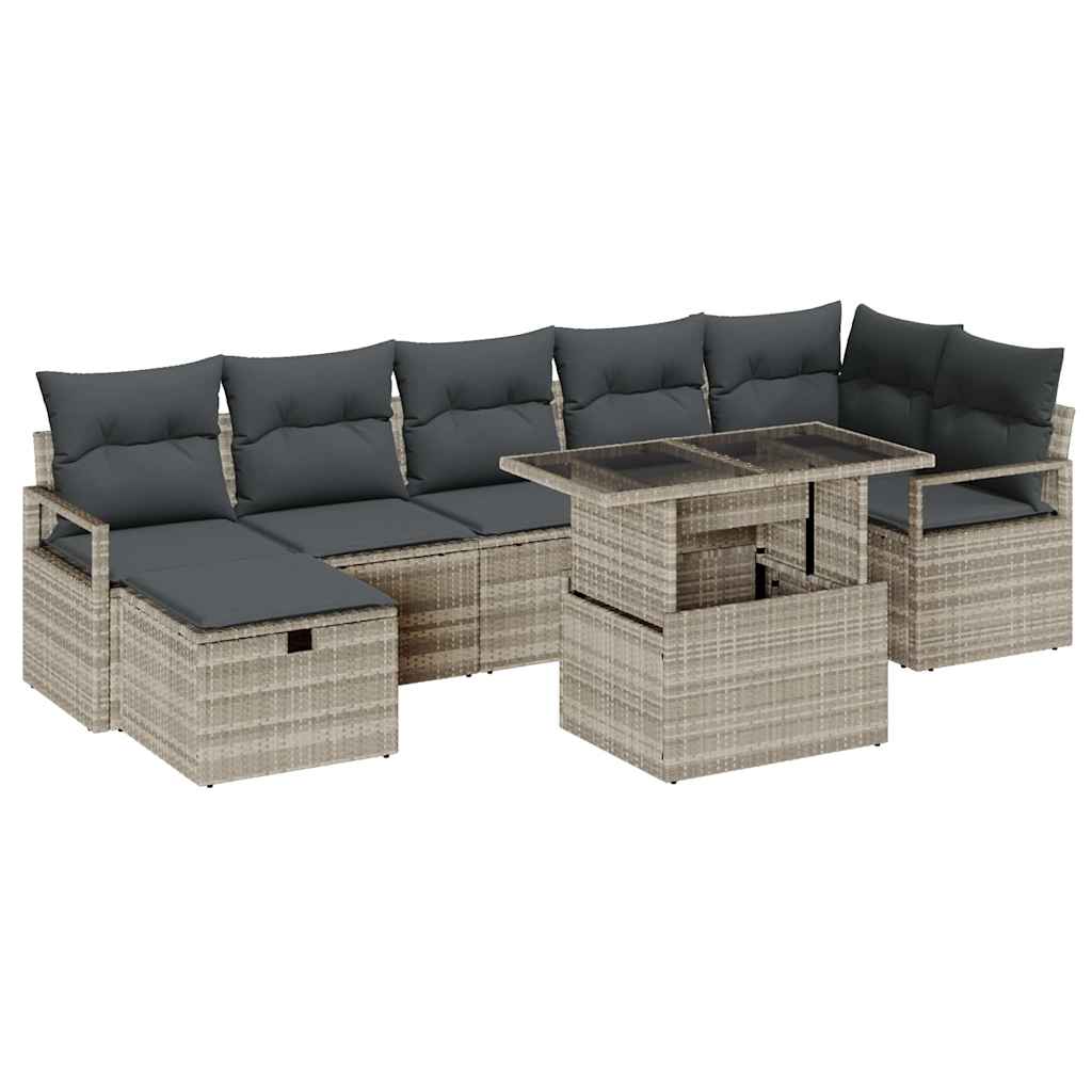 Garten-Sofa-Set mit Kissen 8 pcs Hellgrau Poly Rattan